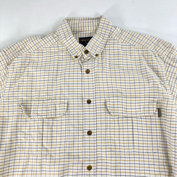 Woolrich Chamois Flannel Shirt Mens XL Beige 100% Cotton Plaid Western 6064 - Picture 3 of 16